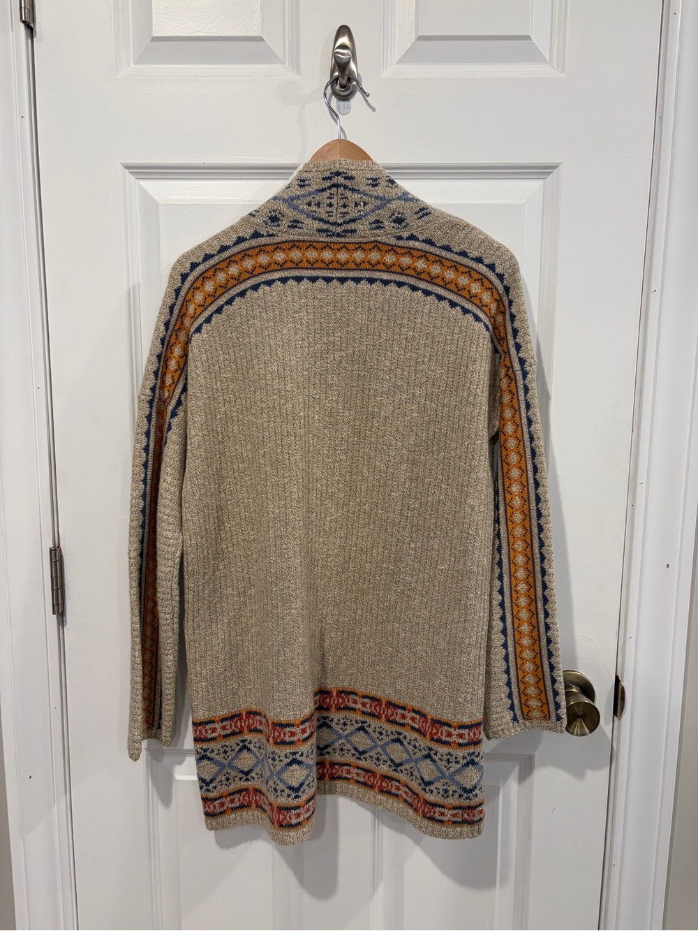 Lucky Brand Cream Open Knit Cardigan with Blue and Rust Accents - Picture 2 of 3